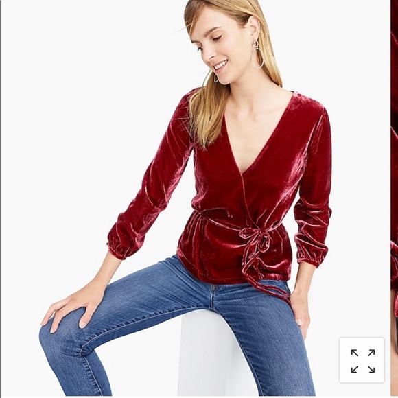 J. Crew Tops - J Crew Burgundy Velvet Tie Waist Top